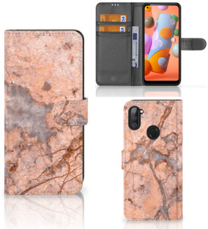 B2Ctelecom Wallet Book Case Samsung Galaxy M11 | A11 Telefoon Hoesje Marmer Oranje