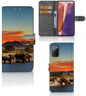 B2Ctelecom Wallet Book Case Samsung Galaxy Note 20 Telefoon Hoesje Olifanten