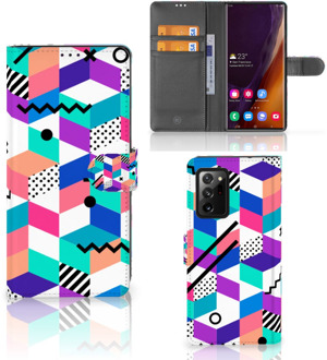 B2Ctelecom Wallet Book Case Samsung Galaxy Note20 Ultra GSM Hoesje Gepersonaliseerd Cadeau Blocks Colorful