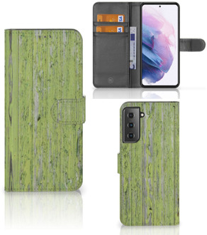 B2Ctelecom Wallet Book Case Samsung Galaxy S21 Plus Telefoon Hoesje Green Wood