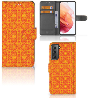 B2Ctelecom Wallet Book Case Samsung Galaxy S21 Telefoonhoesje Batik Orange