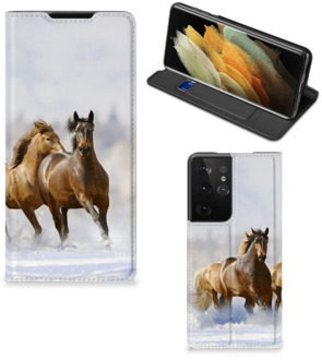 B2Ctelecom Wallet Book Case Samsung Galaxy S21 Ultra Smart Cover Hoesje Paarden