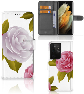 B2Ctelecom Wallet Book Case Samsung Galaxy S21 Ultra Telefoon Hoesje Cadeau voor haar Roses