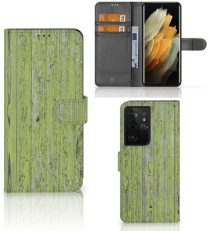 B2Ctelecom Wallet Book Case Samsung Galaxy S21 Ultra Telefoon Hoesje Green Wood