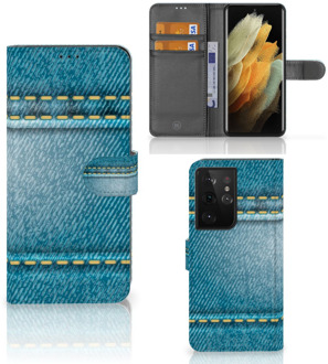 B2Ctelecom Wallet Book Case Samsung Galaxy S21 Ultra Telefoon Hoesje Jeans