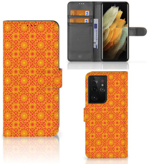 B2Ctelecom Wallet Book Case Samsung Galaxy S21 Ultra Telefoonhoesje Batik Orange