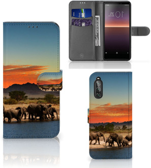 B2Ctelecom Wallet Book Case Sony Xperia 10 II Telefoon Hoesje Olifanten