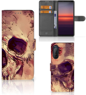 B2Ctelecom Wallet Book Case Sony Xperia 5II Smartphone Hoesje Skullhead