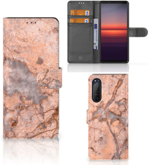 B2Ctelecom Wallet Book Case Sony Xperia 5II Telefoon Hoesje Marmer Oranje