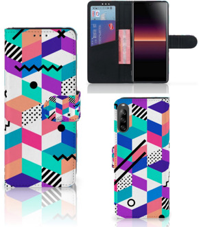 B2Ctelecom Wallet Book Case Sony Xperia L4 GSM Hoesje Gepersonaliseerd Cadeau Blocks Colorful