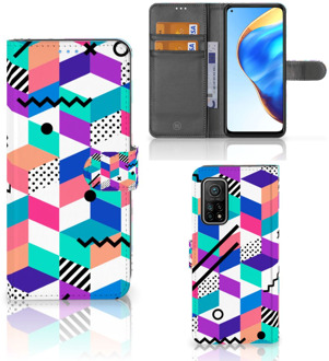 B2Ctelecom Wallet Book Case Xiaomi Mi 10T Pro | Mi 10T GSM Hoesje Gepersonaliseerd Cadeau Blocks Colorful