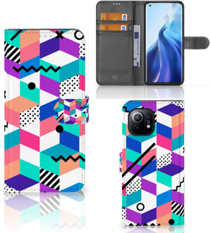 B2Ctelecom Wallet Book Case Xiaomi Mi 11 GSM Hoesje Gepersonaliseerd Cadeau Blocks Colorful