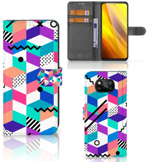 B2Ctelecom Wallet Book Case Xiaomi Poco X3 GSM Hoesje Gepersonaliseerd Cadeau Blocks Colorful