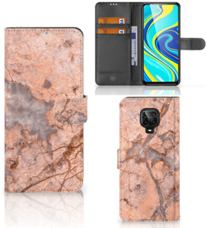 B2Ctelecom Wallet Book Case Xiaomi Redmi Note 9 Pro | Note 9S Telefoon Hoesje Marmer Oranje