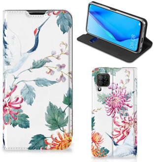 B2Ctelecom Wallet Bookcase Huawei P40 Lite Telefoonhoesje Bird Flowers