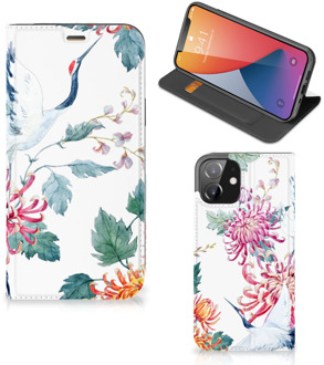 B2Ctelecom Wallet Bookcase iPhone 12 | iPhone 12 Pro Telefoonhoesje Bird Flowers