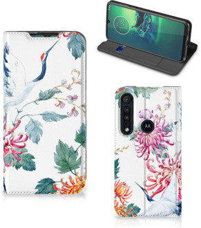 B2Ctelecom Wallet Bookcase Motorola G8 Plus Telefoonhoesje Bird Flowers