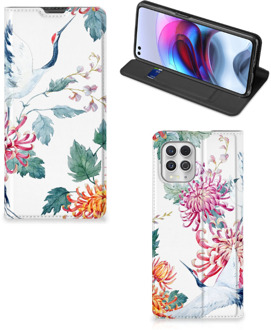 B2Ctelecom Wallet Bookcase Motorola Moto G100 Telefoonhoesje Bird Flowers