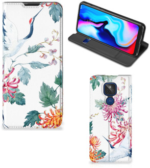 B2Ctelecom Wallet Bookcase Motorola Moto G9 Play Telefoonhoesje Bird Flowers