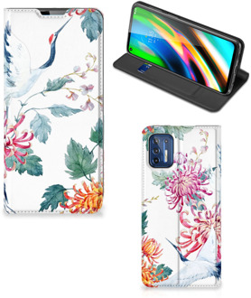 B2Ctelecom Wallet Bookcase Motorola Moto G9 Plus Telefoonhoesje Bird Flowers