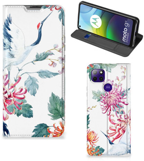 B2Ctelecom Wallet Bookcase Motorola Moto G9 Power Telefoonhoesje Bird Flowers