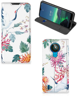 B2Ctelecom Wallet Bookcase Nokia 1.4 Telefoonhoesje Bird Flowers