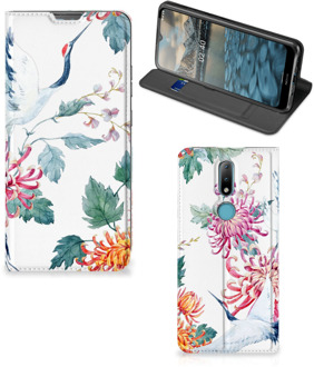 B2Ctelecom Wallet Bookcase Nokia 2.4 Telefoonhoesje Bird Flowers