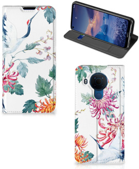 B2Ctelecom Wallet Bookcase Nokia 5.4 Telefoonhoesje Bird Flowers