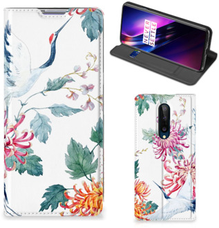 B2Ctelecom Wallet Bookcase OnePlus 8 Telefoonhoesje Bird Flowers