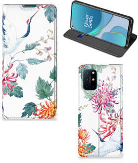 B2Ctelecom Wallet Bookcase OnePlus 8T Telefoonhoesje Bird Flowers