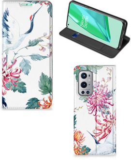 B2Ctelecom Wallet Bookcase OnePlus 9 Pro Telefoonhoesje Bird Flowers