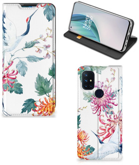 B2Ctelecom Wallet Bookcase OnePlus Nord N10 5G Telefoonhoesje Bird Flowers