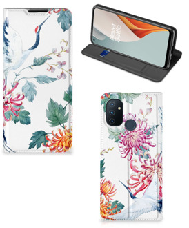 B2Ctelecom Wallet Bookcase OnePlus Nord N100 Telefoonhoesje Bird Flowers