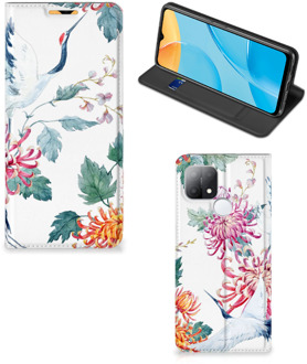 B2Ctelecom Wallet Bookcase OPPO A15 Telefoonhoesje Bird Flowers