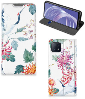 B2Ctelecom Wallet Bookcase OPPO A73 5G Telefoonhoesje Bird Flowers