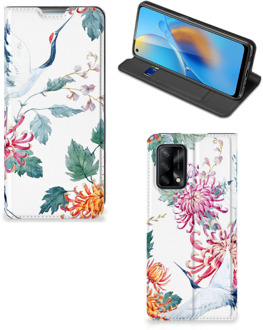 B2Ctelecom Wallet Bookcase OPPO A74 4G Telefoonhoesje Bird Flowers