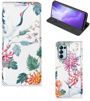 B2Ctelecom Wallet Bookcase OPPO Find X3 Lite Telefoonhoesje Bird Flowers