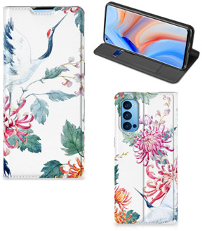 B2Ctelecom Wallet Bookcase OPPO Reno4 Pro 5G Telefoonhoesje Bird Flowers