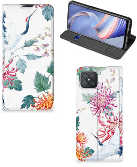 B2Ctelecom Wallet Bookcase OPPO Reno4 Z 5G Telefoonhoesje Bird Flowers