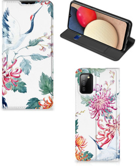 B2Ctelecom Wallet Bookcase Samsung Galaxy M02s | A02s Telefoonhoesje Bird Flowers