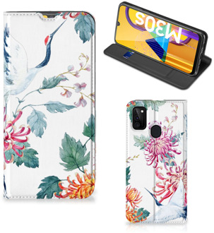 B2Ctelecom Wallet Bookcase Samsung Galaxy M21 Telefoonhoesje Bird Flowers