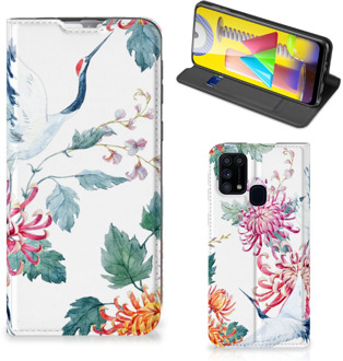 B2Ctelecom Wallet Bookcase Samsung Galaxy M31 Telefoonhoesje Bird Flowers