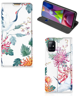 B2Ctelecom Wallet Bookcase Samsung Galaxy M51 Telefoonhoesje Bird Flowers