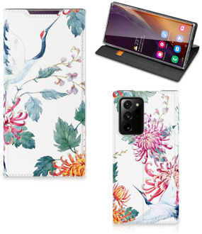 B2Ctelecom Wallet Bookcase Samsung Galaxy Note 20 Ultra Telefoonhoesje Bird Flowers