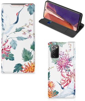 B2Ctelecom Wallet Bookcase Samsung Galaxy Note20 Telefoonhoesje Bird Flowers