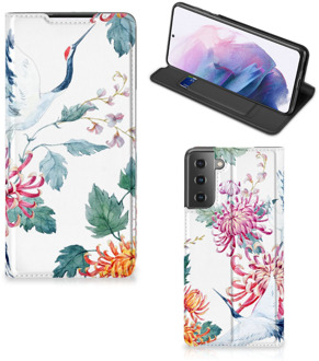 B2Ctelecom Wallet Bookcase Samsung Galaxy S21 Plus Telefoonhoesje Bird Flowers