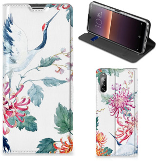 B2Ctelecom Wallet Bookcase Sony Xperia L4 Telefoonhoesje Bird Flowers