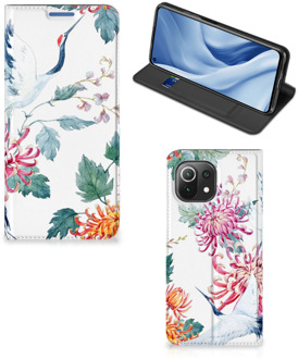 B2Ctelecom Wallet Bookcase Xiaomi Mi 11 Lite Telefoonhoesje Bird Flowers