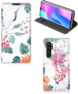 B2Ctelecom Wallet Bookcase Xiaomi Mi Note 10 Lite Telefoonhoesje Bird Flowers