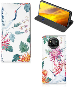 B2Ctelecom Wallet Bookcase Xiaomi Poco X3 Telefoonhoesje Bird Flowers